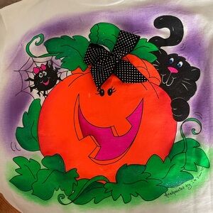 Handpainted Halloween Pumpkin Kids Long Sleeve Shirt Size L-XL